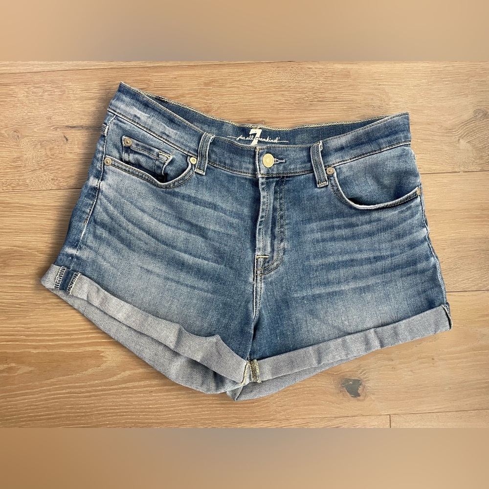 7 for All Mankind Blue Jean Denim Roll Up Hem Short - Size 27